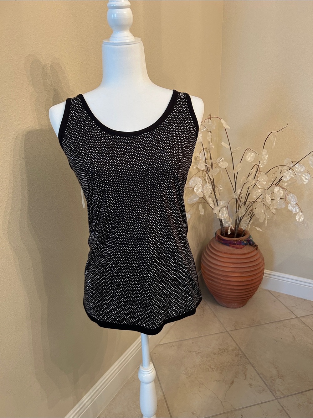 INC International Concepts Black and Silver Studded Polka Dot Tank